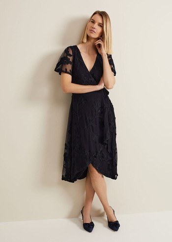 Phase Eight Clara Tapework Wrap Dress Navy Canada | CHDZLB-167